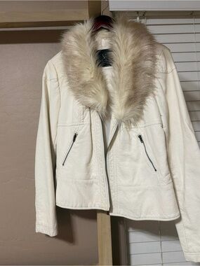 Christina Cream Leather Jacket with Faux-Fur Collar